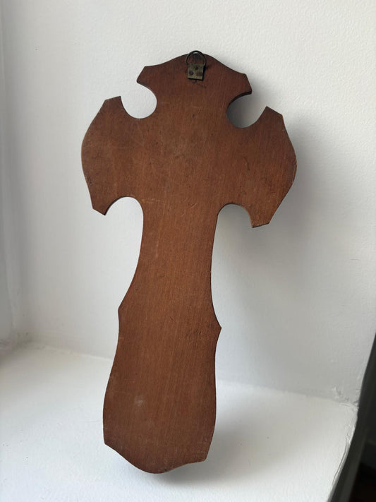 Crucifix ancien avec bénitier – bois et métal